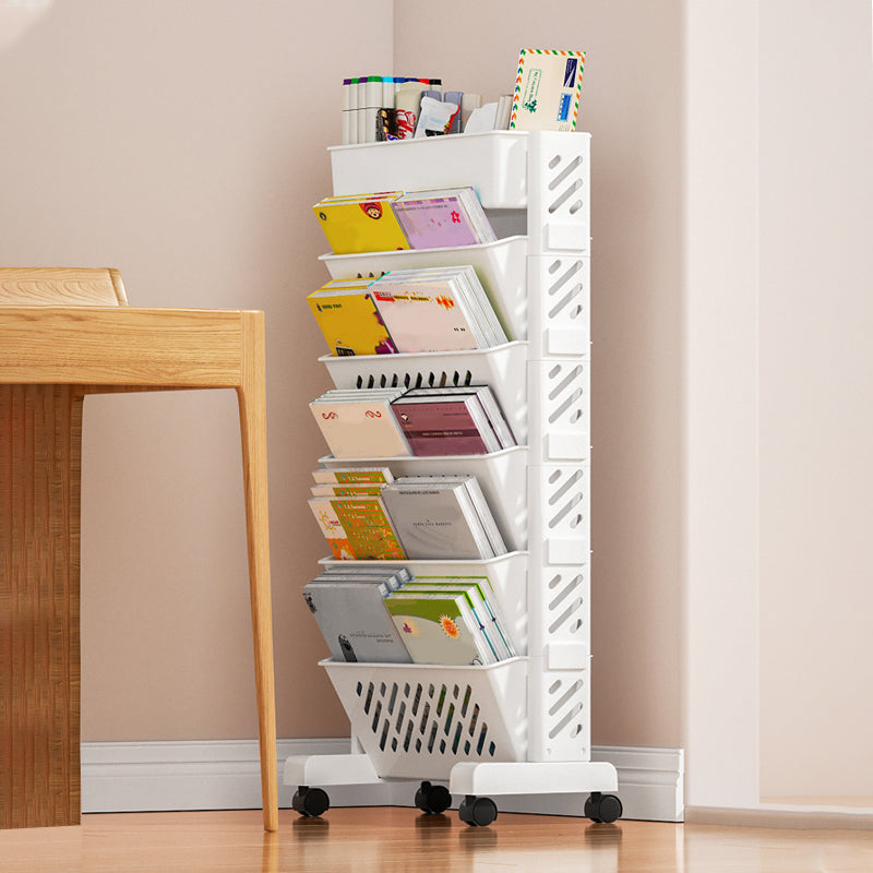White Contemporary Standard Home Plastic Bookshelf with Wheels