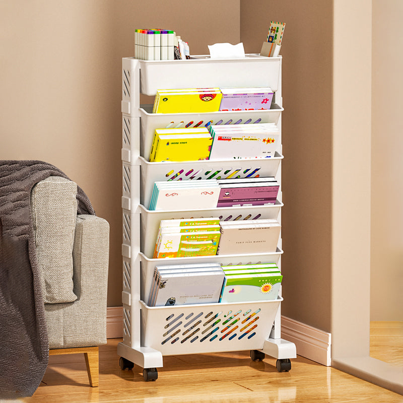 White Contemporary Standard Home Plastic Bookshelf with Wheels