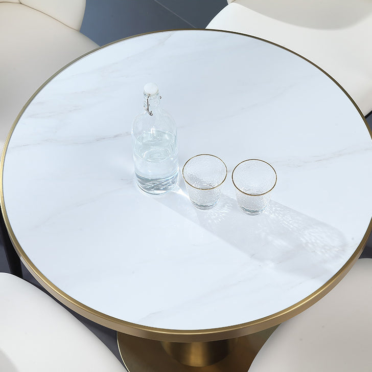 Faux Marble Glam Style Dining Set Round 1/5 Pieces Dining Set for Home Use
