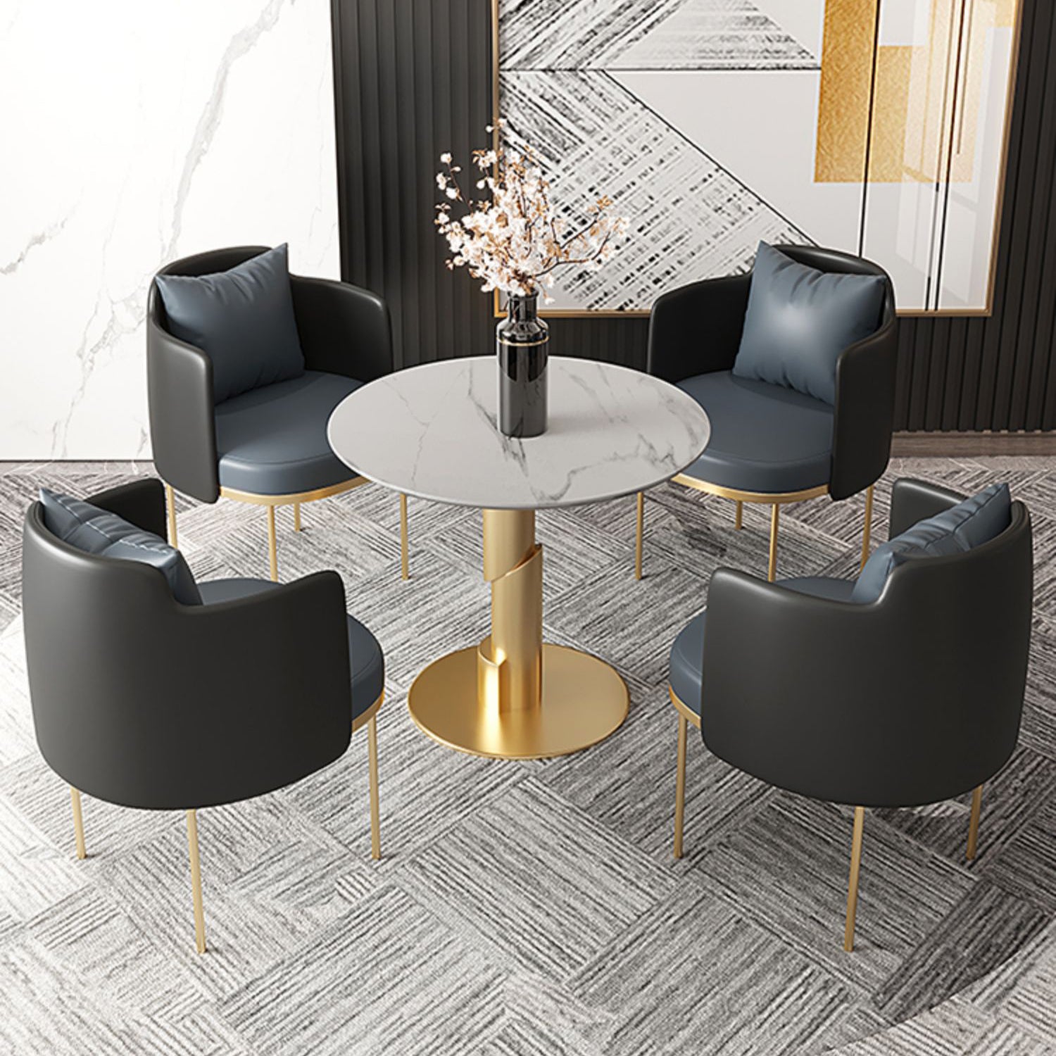 Modern Style Sintered Stone Dining Set Round 1/5 Pieces Dining Set for Home Use