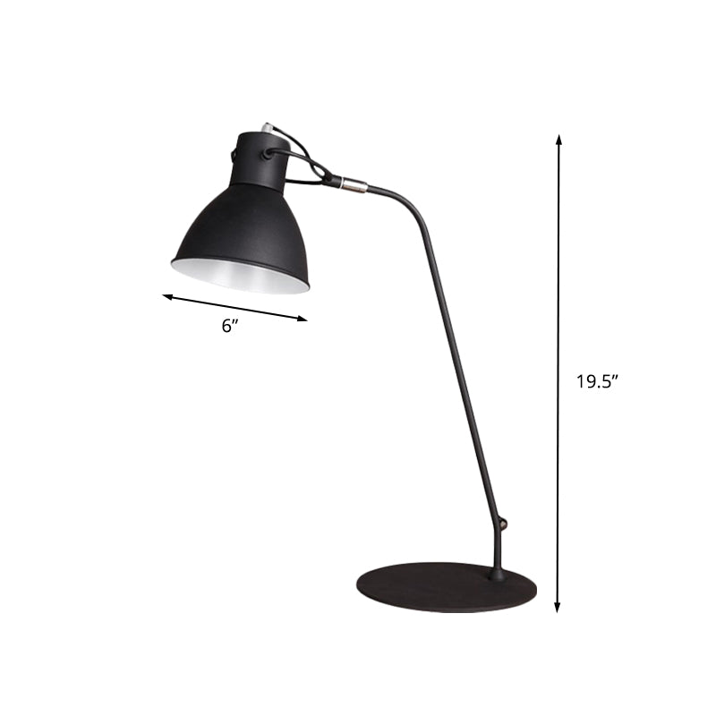 Lampe de travail LED finition noire, éclairage de lecture à bras incurvé en métal antique avec abat-jour en dôme pour salle d'étude