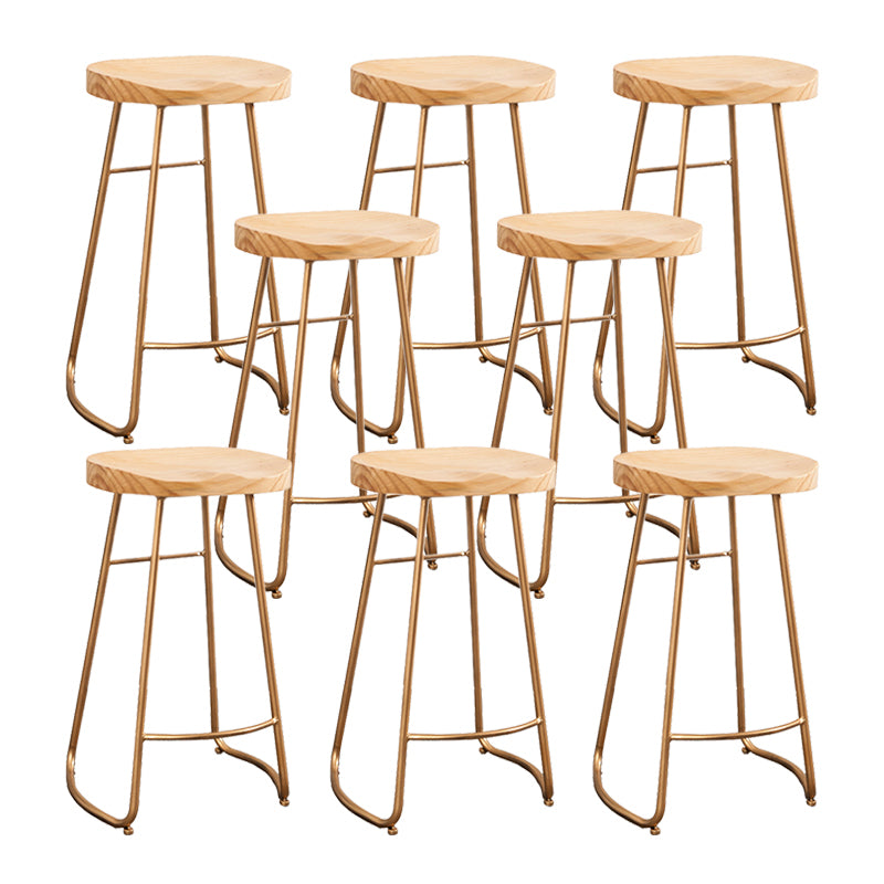 Modern Armless Backless Counter Stool Iron Bar Stool with Wooden Seat