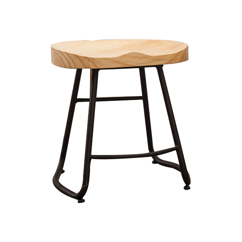 Modern Armless Backless Counter Stool Iron Bar Stool with Wooden Seat