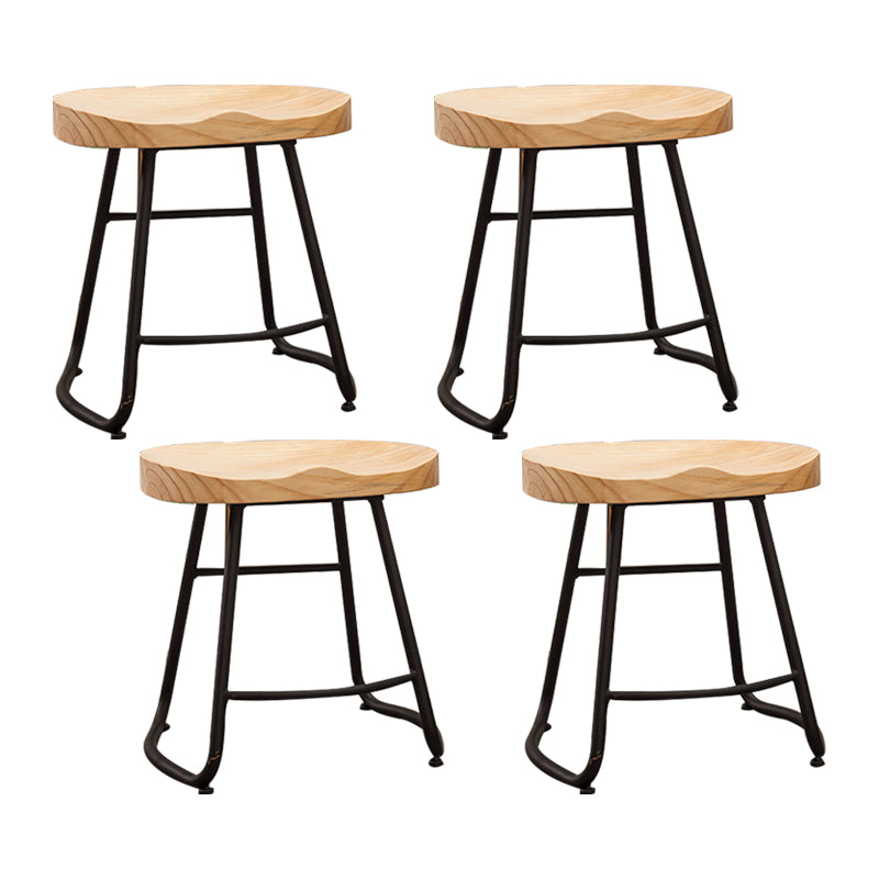 Modern Armless Backless Counter Stool Iron Bar Stool with Wooden Seat