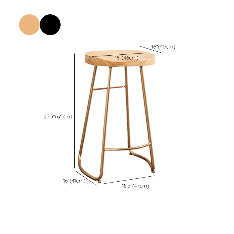 Modern Armless Backless Counter Stool Iron Bar Stool with Wooden Seat