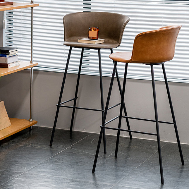 Indoor Leather Bar & Counter Stool Industrial Footrest Low Back Bucket Counter Chair