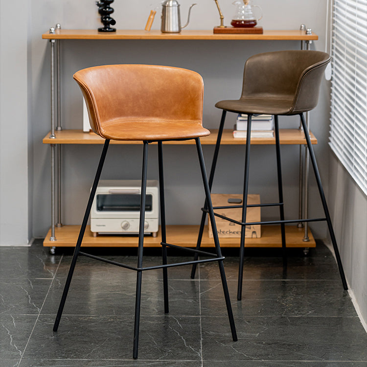 Indoor Leather Bar & Counter Stool Industrial Footrest Low Back Bucket Counter Chair