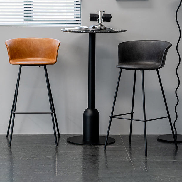 Indoor Leather Bar & Counter Stool Industrial Footrest Low Back Bucket Counter Chair