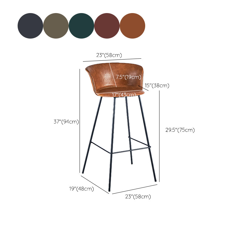 Indoor Leather Bar & Counter Stool Industrial Footrest Low Back Bucket Counter Chair