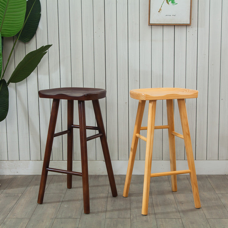 Modern Armless Backless Counter Stool Wood Cafe Bar Stool with Wooden Seat and Pedal