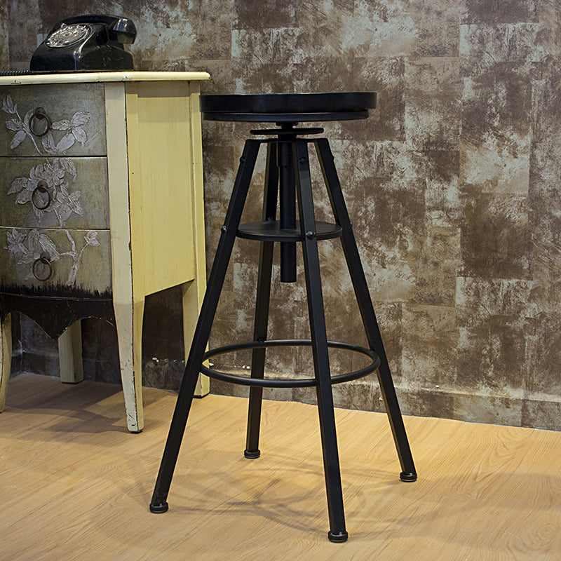 Industrial Adjustable Height Counter Chair Footrest Metal Counter Bar Stool in Black