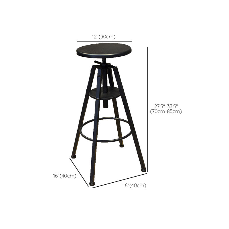 Industrial Adjustable Height Counter Chair Footrest Metal Counter Bar Stool in Black