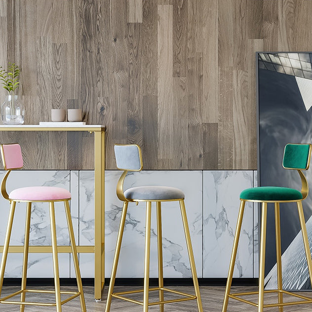 Nordic Backrest Armless Counter Stool Iron Cafe Bar Stool with Pedal and Cushion