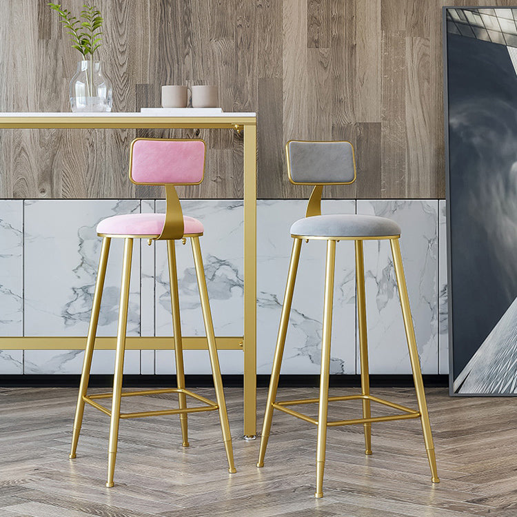 Nordic Backrest Armless Counter Stool Iron Cafe Bar Stool with Pedal and Cushion