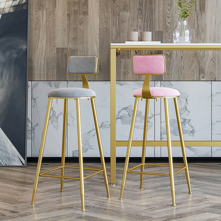 Nordic Backrest Armless Counter Stool Iron Cafe Bar Stool with Pedal and Cushion