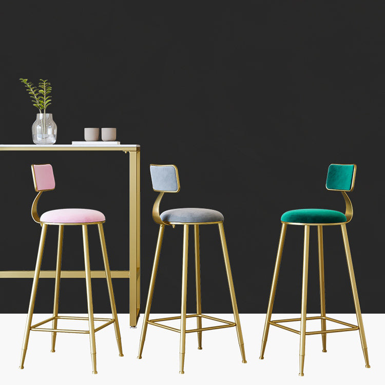 Nordic Backrest Armless Counter Stool Iron Cafe Bar Stool with Pedal and Cushion