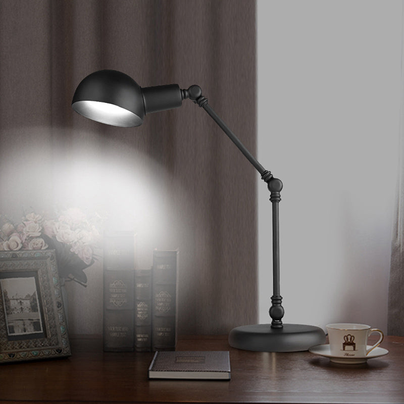 LED Task Light Industrial Style Domed Metallic Reading Book Lamp in Black with Swing Arm