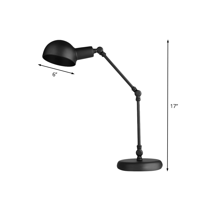 LED Task Light Industrial Style Domed Metallic Reading Book Lamp in Black with Swing Arm