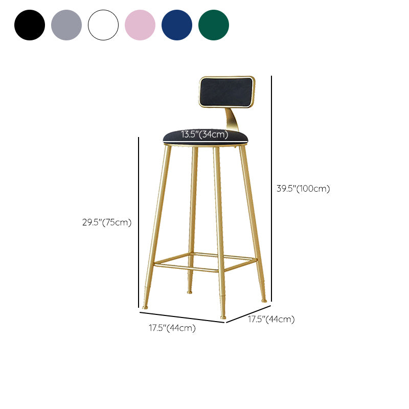 Nordic Backrest Armless Counter Stool Iron Cafe Bar Stool with Pedal and Cushion