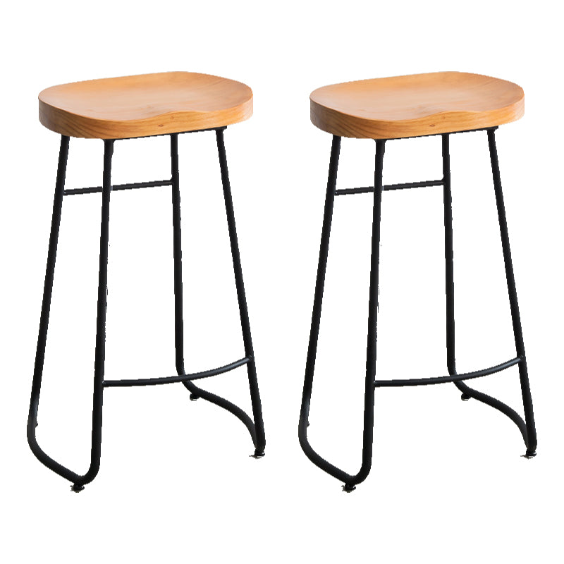 Industrial Indoor Solid Wood Stool Footrest Backless Contoured Seat Dining Stool
