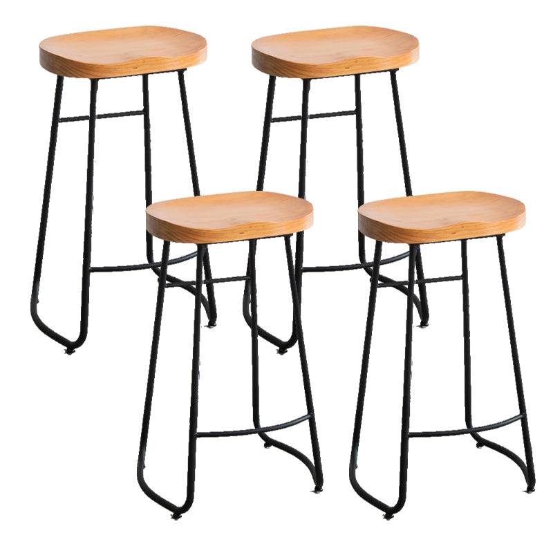 Industrial Indoor Solid Wood Stool Footrest Backless Contoured Seat Dining Stool
