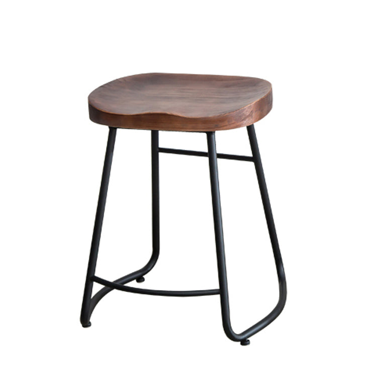 Industrial Indoor Solid Wood Stool Footrest Backless Contoured Seat Dining Stool