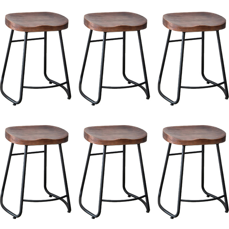 Industrial Indoor Solid Wood Stool Footrest Backless Contoured Seat Dining Stool