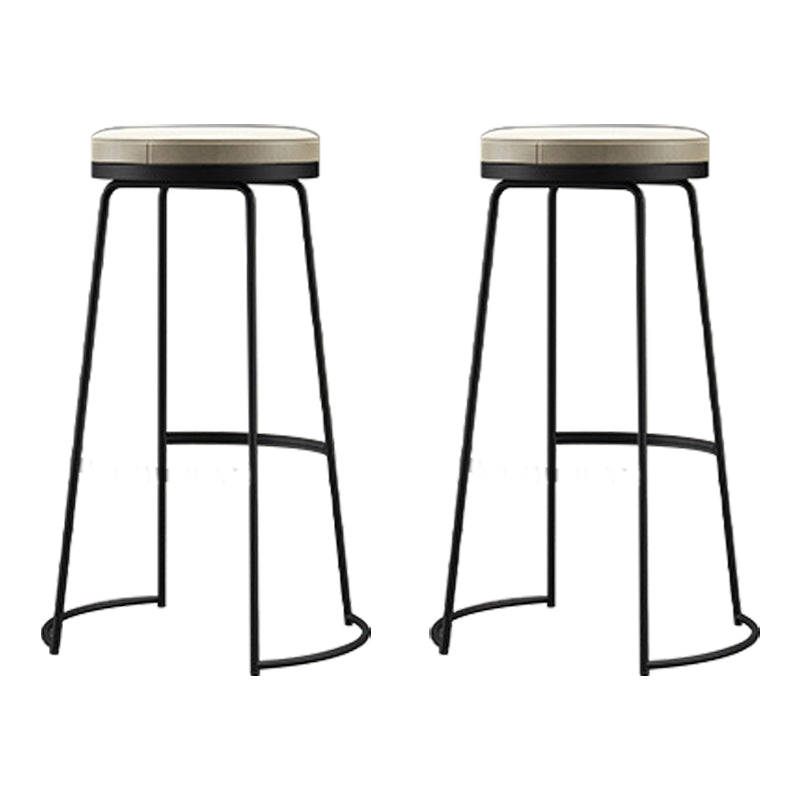 Glam Armless Backless Counter Stool Iron Bar Stool with Leather Cushion and Footrest