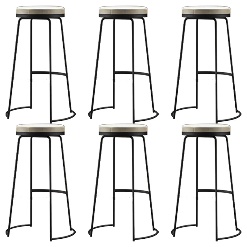 Glam Armless Backless Counter Stool Iron Bar Stool with Leather Cushion and Footrest
