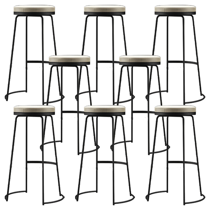 Glam Armless Backless Counter Stool Iron Bar Stool with Leather Cushion and Footrest