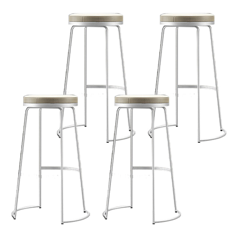 Glam Armless Backless Counter Stool Iron Bar Stool with Leather Cushion and Footrest