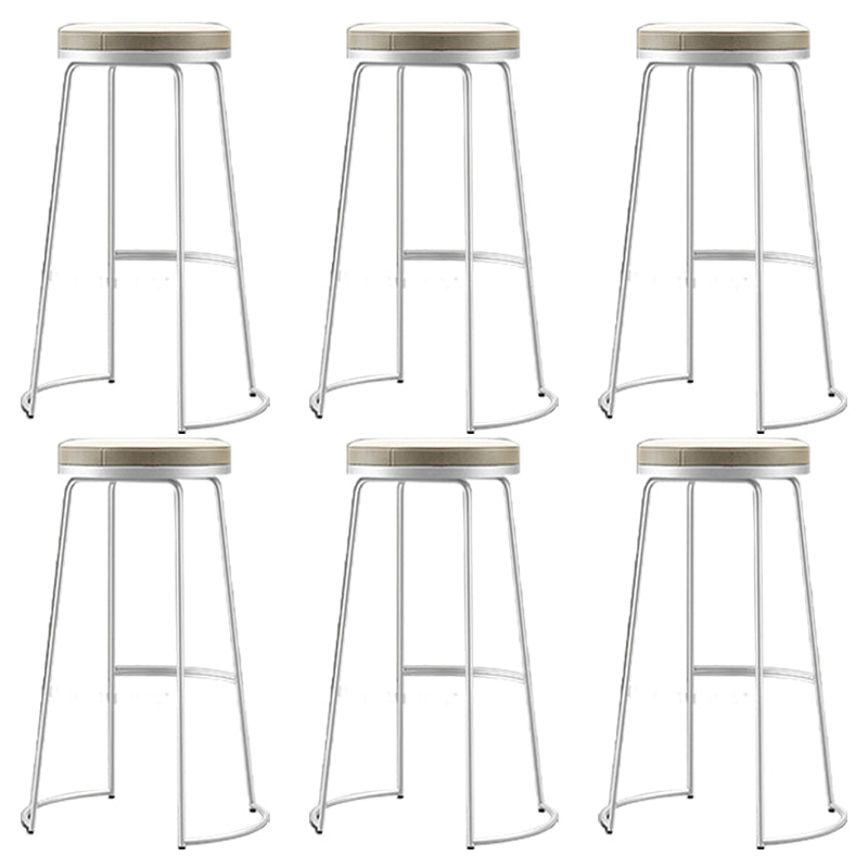 Glam Armless Backless Counter Stool Iron Bar Stool with Leather Cushion and Footrest