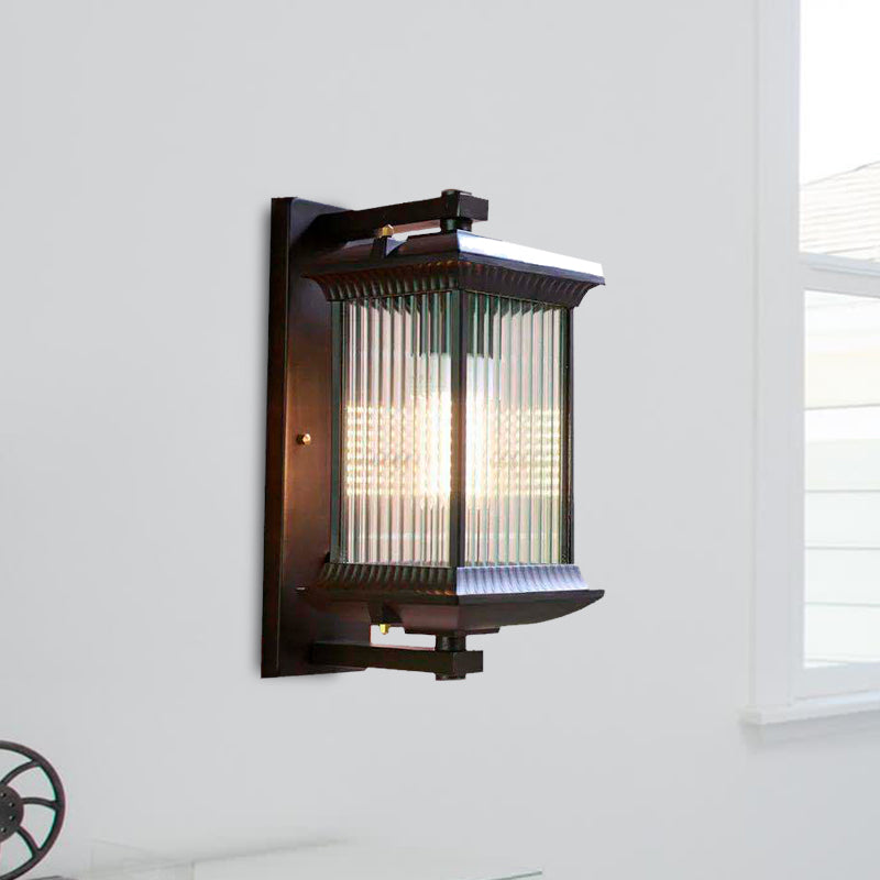 1 lamp Cuboïde SCONCE LICHTING Rustieke donkere koffie Distbaar geribbelde glazen wand gemonteerd lamp, 9 "/10" breed