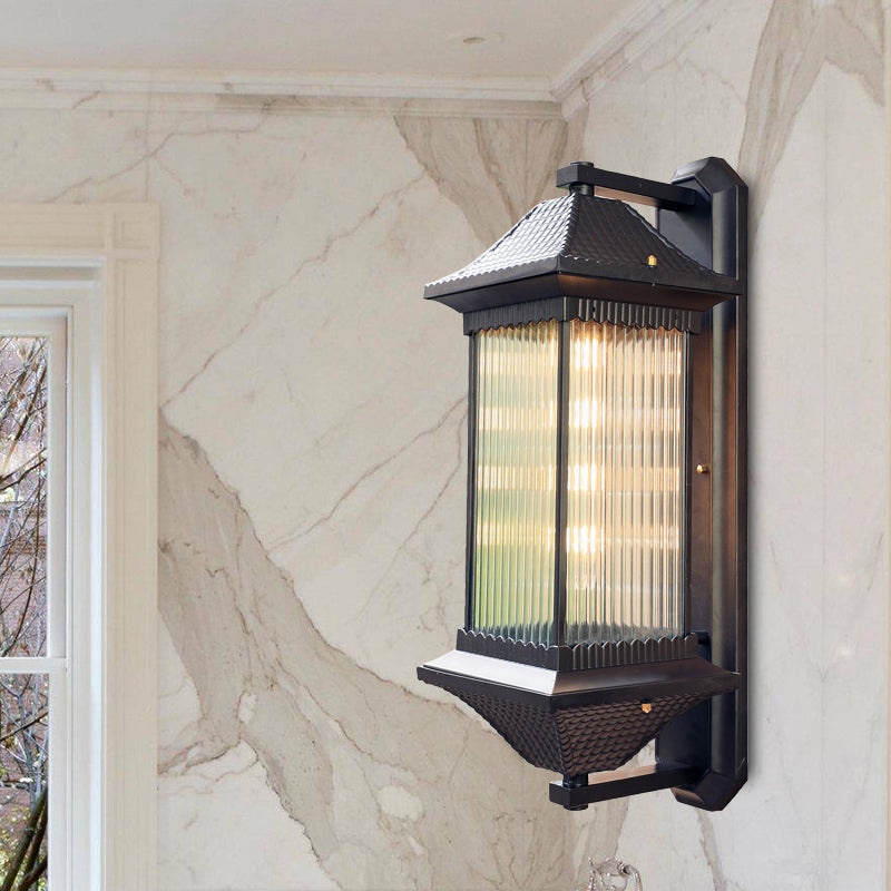 1 lamp Cuboïde SCONCE LICHTING Rustieke donkere koffie Distbaar geribbelde glazen wand gemonteerd lamp, 9 "/10" breed