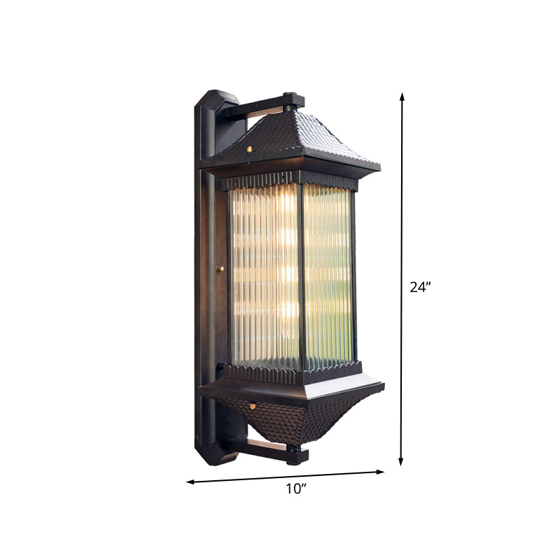 1 lamp Cuboïde SCONCE LICHTING Rustieke donkere koffie Distbaar geribbelde glazen wand gemonteerd lamp, 9 "/10" breed
