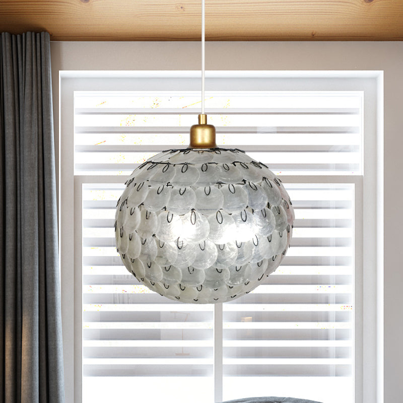 Modernisme 1 lumière suspendue suspendue sphère argent pendant plafond lampe avec une teinte de coquille