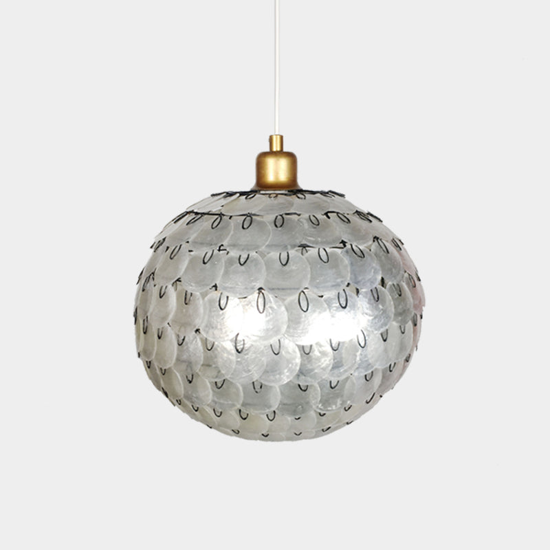 Modernisme 1 lumière suspendue suspendue sphère argent pendant plafond lampe avec une teinte de coquille