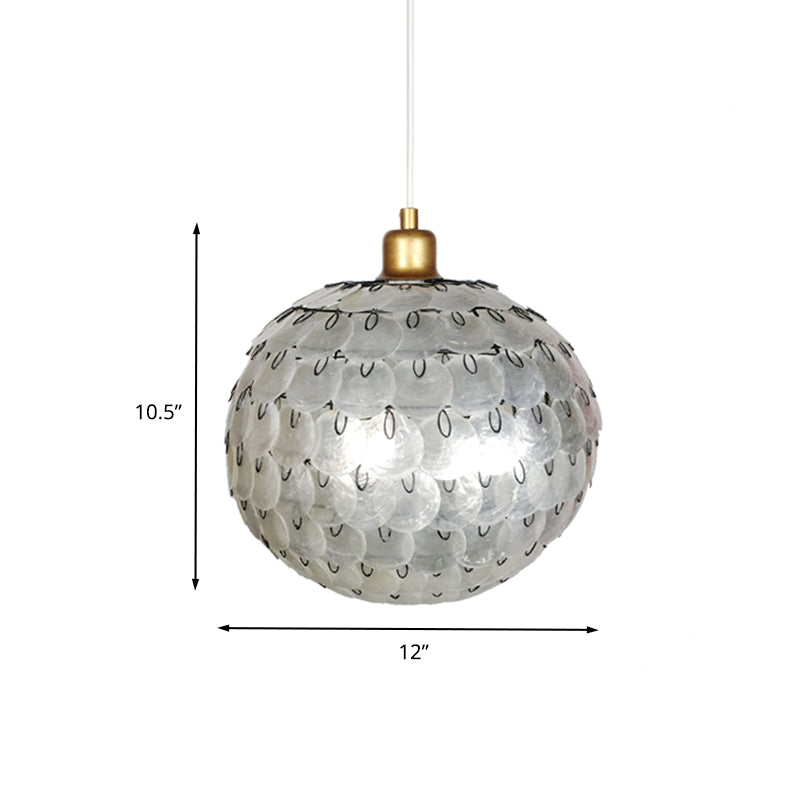 Modernisme 1 lumière suspendue suspendue sphère argent pendant plafond lampe avec une teinte de coquille