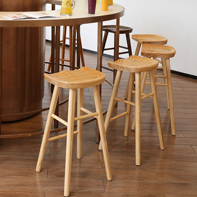 Modern Solid Wood Dining Stool Backless Contoured Seat Bar and Counter Stool