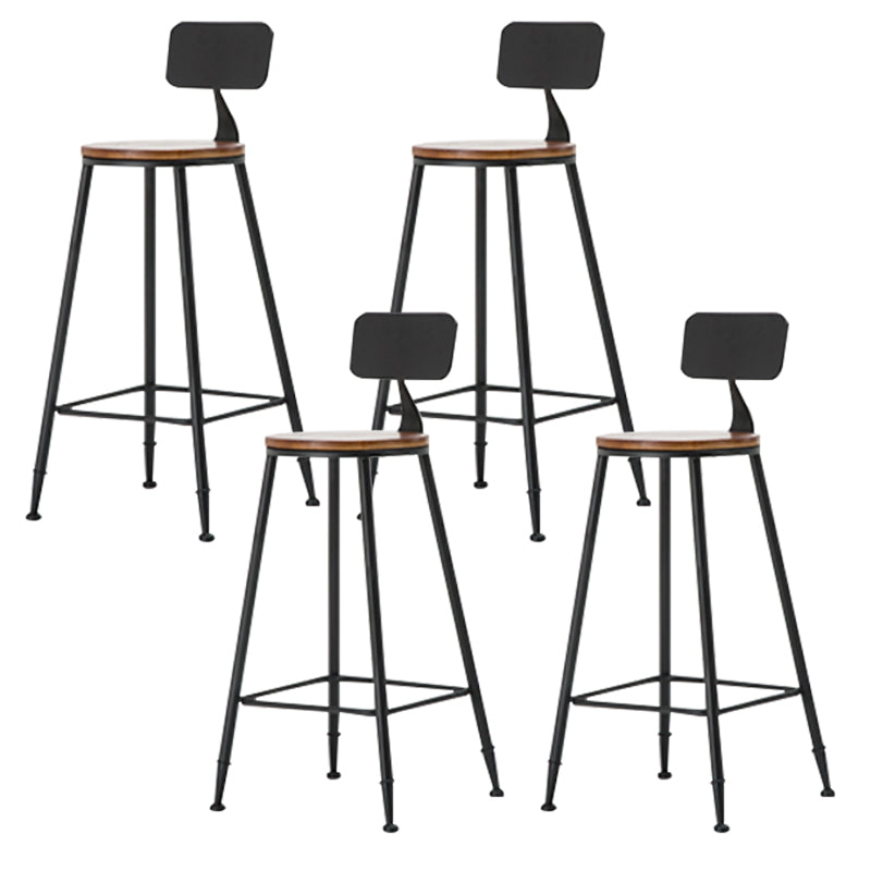 Industrial Armless Backrest Counter Stool Iron Cafe Bar Stool with Wooden Seat and Pedal