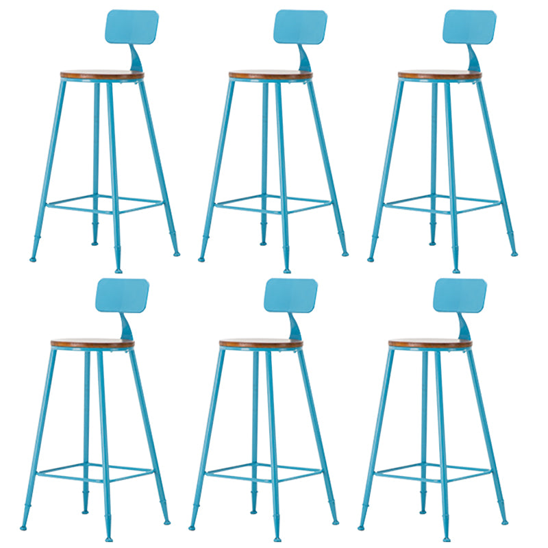 Industrial Armless Backrest Counter Stool Iron Cafe Bar Stool with Wooden Seat and Pedal