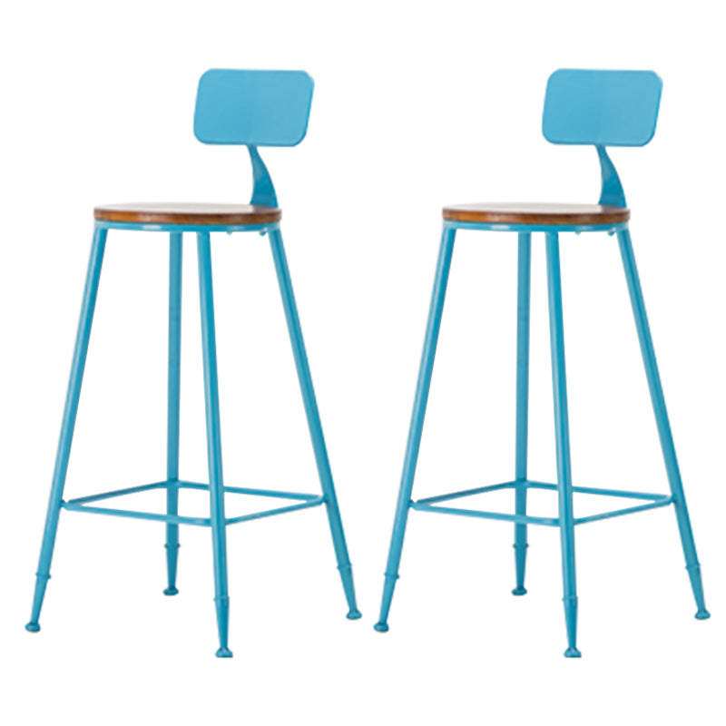 Industrial Armless Backrest Counter Stool Iron Cafe Bar Stool with Wooden Seat and Pedal