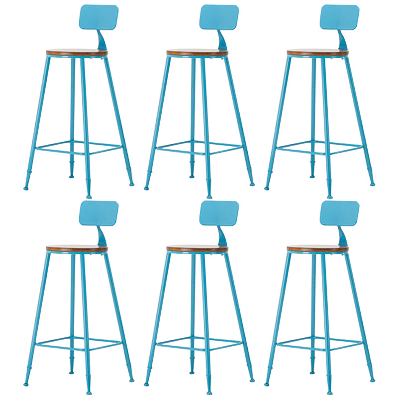 Industrial Armless Backrest Counter Stool Iron Cafe Bar Stool with Wooden Seat and Pedal