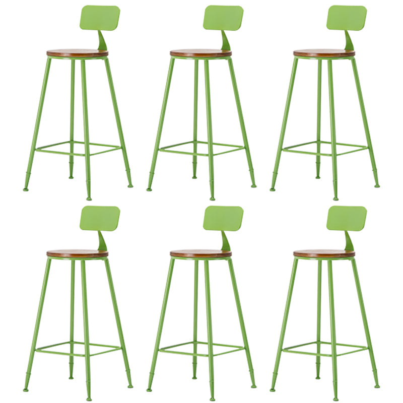 Industrial Armless Backrest Counter Stool Iron Cafe Bar Stool with Wooden Seat and Pedal