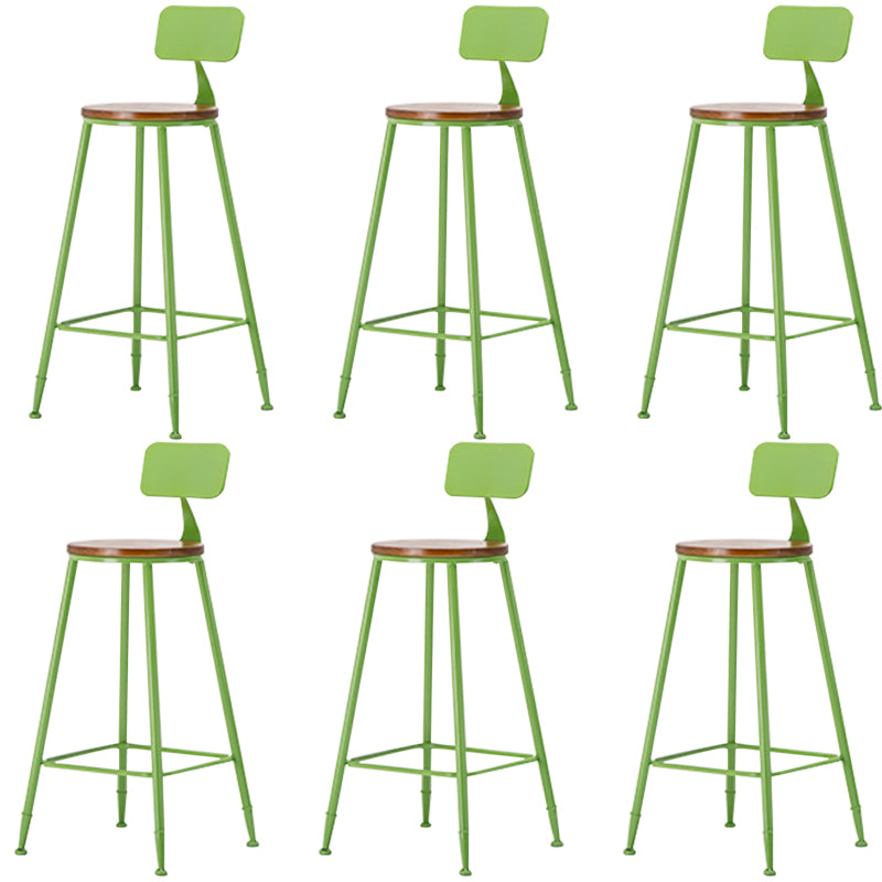 Industrial Armless Backrest Counter Stool Iron Cafe Bar Stool with Wooden Seat and Pedal