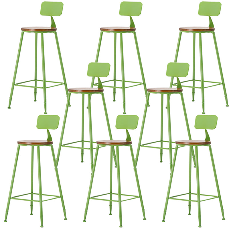 Industrial Armless Backrest Counter Stool Iron Cafe Bar Stool with Wooden Seat and Pedal