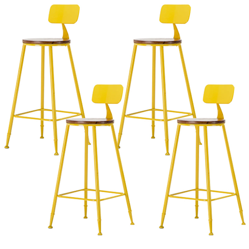 Industrial Armless Backrest Counter Stool Iron Cafe Bar Stool with Wooden Seat and Pedal