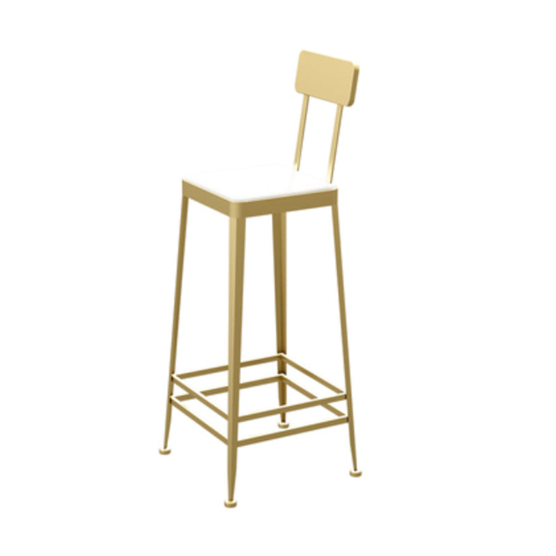 Square Glam Metal Bar Stools Footrest Coffee Shop Backrest Counter Bar Stool