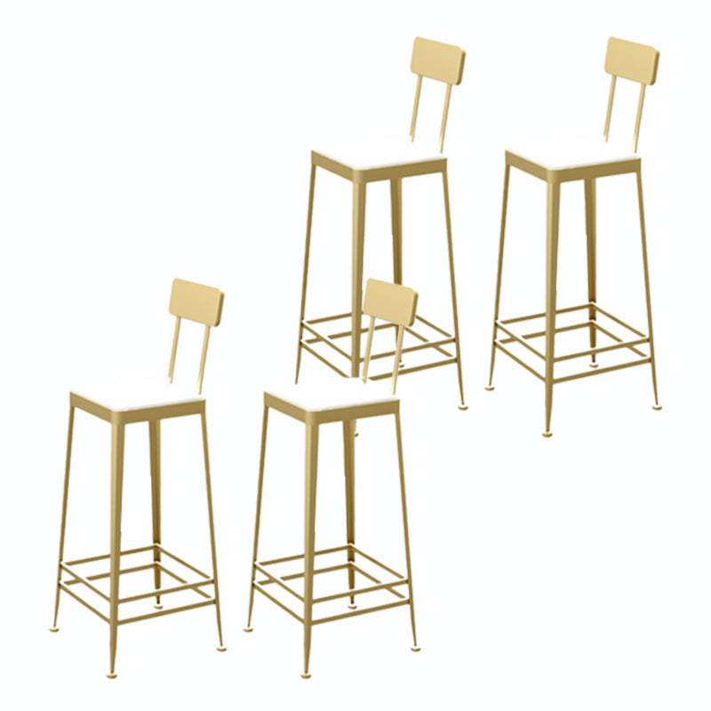 Square Glam Metal Bar Stools Footrest Coffee Shop Backrest Counter Bar Stool
