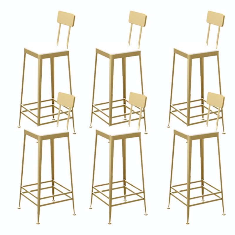 Square Glam Metal Bar Stools Footrest Coffee Shop Backrest Counter Bar Stool